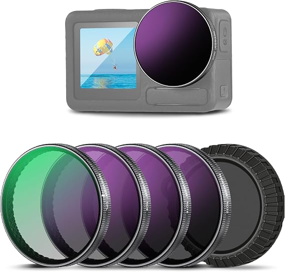 NEEWER ND Filter Set Compatible with DJI Osmo Action 5/4/3 (4 Pack) | ND8/16/32, CPL, Circular Polarizing Filter, Polarizer, Neutral Density, Snap On, Action Camera Accessories, Lens Cap, FLA01