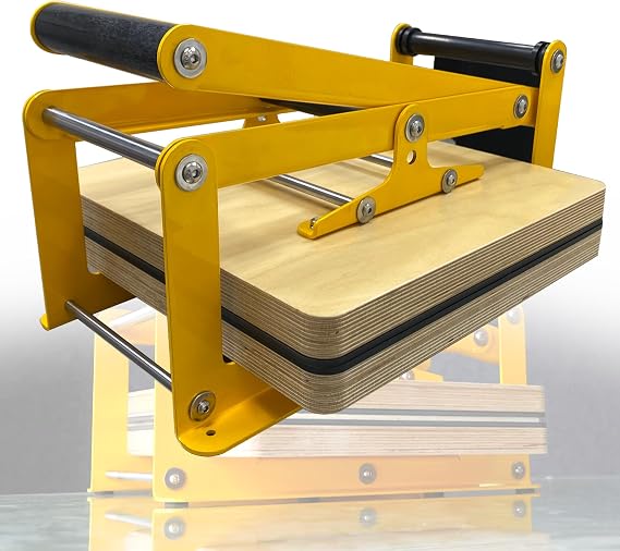 INTSPERMAI Wooden Lino Printing Hand Lever Press Machine, Block Printing Press, 4mm Thickness Yellow Stainless Steel Plate Frame,15''15'', for Linoleum Block Printmaking