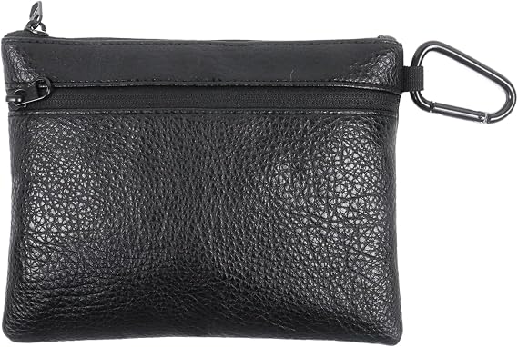 Klmnop Golf Ball Bag, Leather Golf Tee Bag Pouch with Zipper, Black Golf Valuables Pouch for Golf Balls, Tees, Gloves