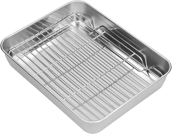Roasting Pan and Rack Set, Stainless Steel Roasting Pan, Rectangular Roaster, Nonstick Steel Roaster for Cooking and Baking (9.3 6.9 2in)