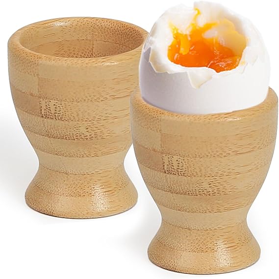 Egg Cups Set of 2, Natural Bamboo Wooden Egg Cup Holders for Soft Boiled and Hard Boiled Eggs in Kitchen, Eggs Stand Holders for Restaurant Breakfast and Party Dinning, Easter Decor & Gift