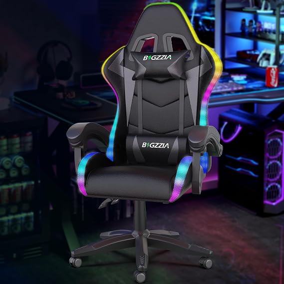 Bigzzia Gaming Chair with RGB LED Lights for Kids & Adults (Black)