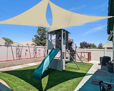 Coarbor 8x8x8 Sun Shade Sail Triangle Heavy Duty Fabric Cloth Screen for Patio Garden Yard Deck Pergola Canopy Water Permeable & UV Resistant Beige