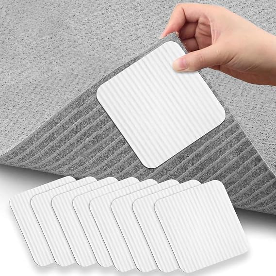 8 Pcs Non Slip Carpet Grippers for Laminate floors Anti Slip Rug Underlay Gripper for Rugs Vacuum Tech Rug Pads Grippers anti curling Carpet Grips on Tile Floor (10 x 10 cm)