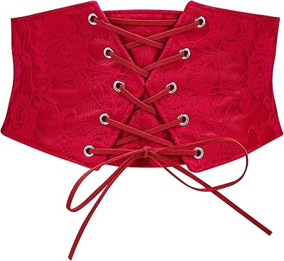 TRIWORKS Women Waist Belt Corset Lace Up Tied Waspie Elastic Wide Belt for Dresses Halloween Pirate Corset