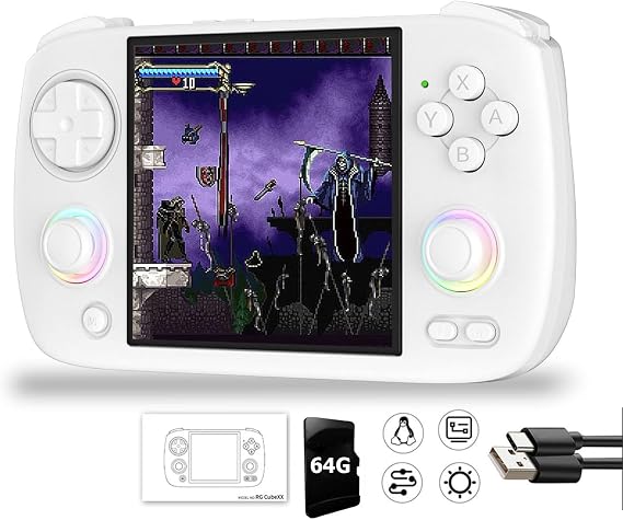 RG Cubexx Retro Game Handheld 3.95 Inch IPS Screen 720*720 Linux System,RGCube XX 64GB Card Pre-Installed 5373 Games 3800mAh Supports 5G WiFi Bluetooth Online Fighting,Streaming