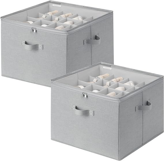 StorageWorks 2-Pack 32-Pair Shoes Organizer with Adjustable Dividers, Grey