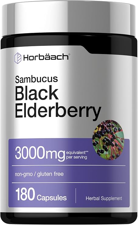 Horbaach Black Elderberry | 180 Capsules | Sambucus Extract Supplement | Non-GMO & Gluten Free