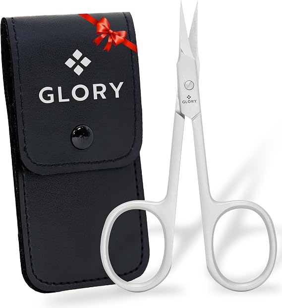 GLORY Professional Cuticle Scissors, Sharp Stainless Steel Scissors, Extra Fine Curved Blade Manicure Scissors for Cuticles, Dry Skin, Eyebrows & Eyelashes, Precision Pointed Tip Grooming Scissor