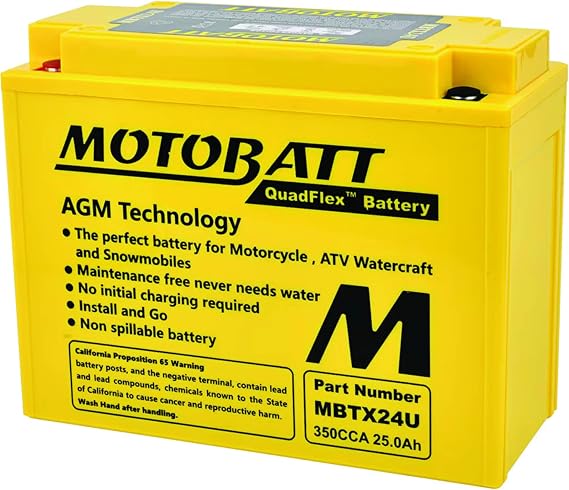 MotoBatt MBTX24U (12V 25 Amp) 350 CCA Factory Activated Maintenance Free QuadFlex AGM Battery