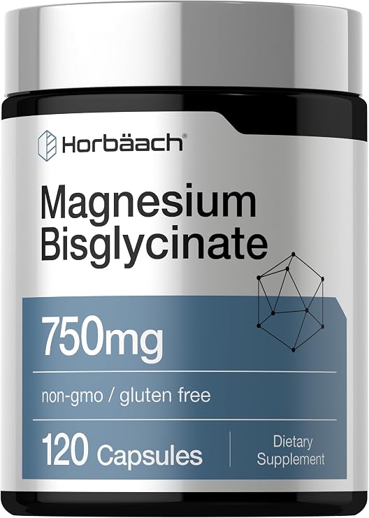 Horbaach Magnesium Bisglycinate | 120 Capsules | 750mg | Non-GMO and Gluten Free Supplement