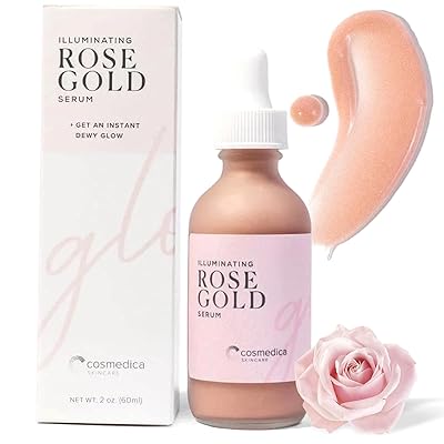Illuminating Rose Gold Facial Serum Elixir with hydrating Aloe and Hyaluronic Acid for a light highlighting Primer - Natural makeup or no makeup look with dewy finish 2 oz.