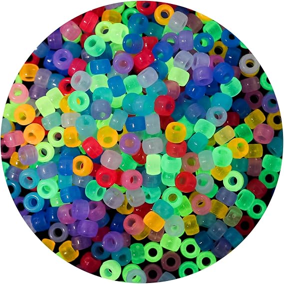 Pony Beads 1100 Pcs, Beads for Jewelry Making, Beads for Bracelets Making, Hair Beads, Bracelet Beads, Plastic Beads for Crafts, Hair Beads for Braids for Girls (Glow in the Dark)