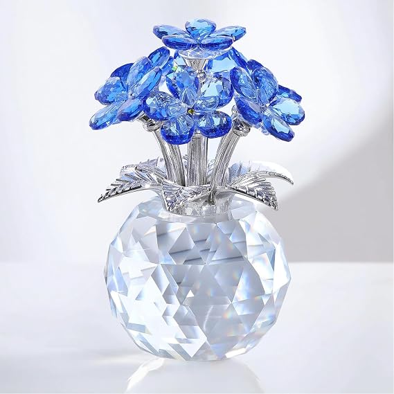 Crystal Forget Me Not Flowers Gifts, Blue Glass Flowers Ornaments | Bouquet Figurine for Women Mum Friends, Office & Home Tabletop Decor, Gift for Mother's Day