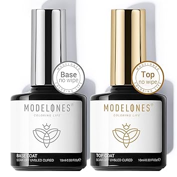 modelones Gel Nail Polish Top Base Coat, 2 PCS Clear High Glossy No Wipe Long Lasting Soak Off Home Salon DIY Manicure Gift for Women