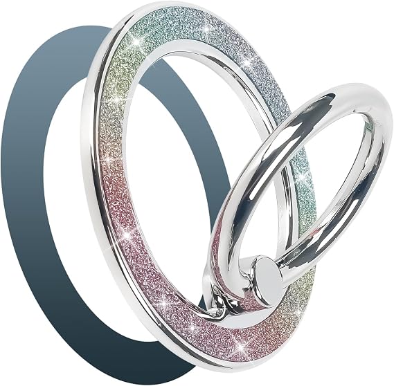 Guppy Magnetic Phone Ring Holder, Glitter Magnet Finger Ring Grip Stand Holder, 360 Rotation with Cell Phone Ring Stand, Compatible with MagSafe for iPhone 17 Pro Max 16 15 14 13 12 All-Colored