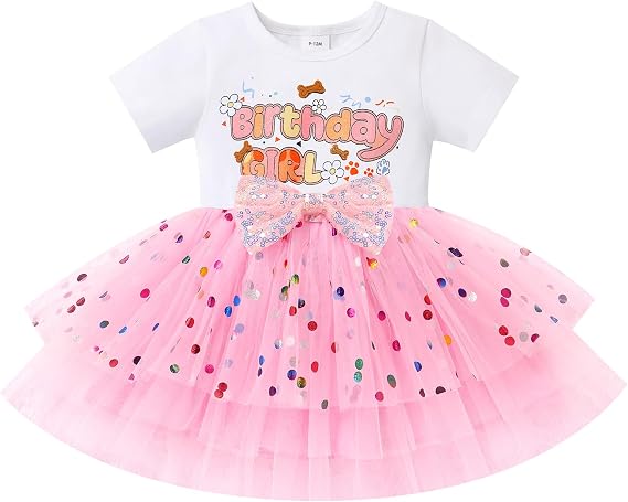 AWIBMK Birthday Girl Dress 1 2 3 4 5 6 Years Sequins Bowknot Confetti Tutu Dresses with Hair Clips Photoshoot Outfit