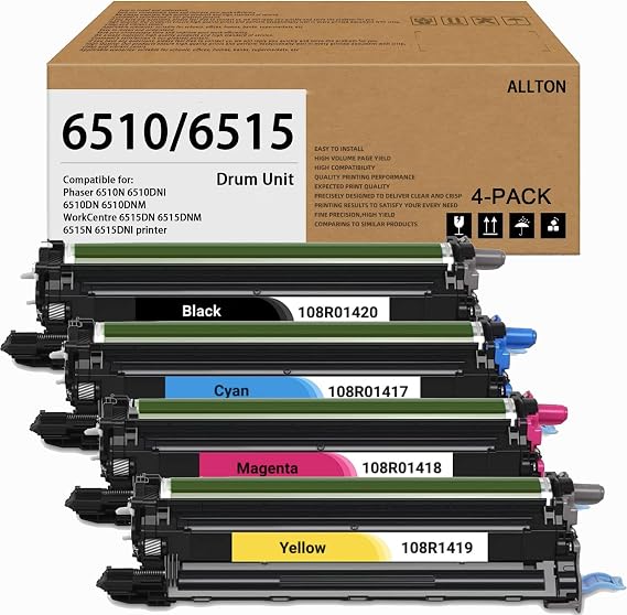 Phaser 6510 WorkCentre 6515 Drum Unit Compatible Xerox 108R01417 108R01418 108R01419 108R01420 Imaging Unit Replacement for Xerox WorkCentre 6515 Phaser 6510 Printer(4-Pack)