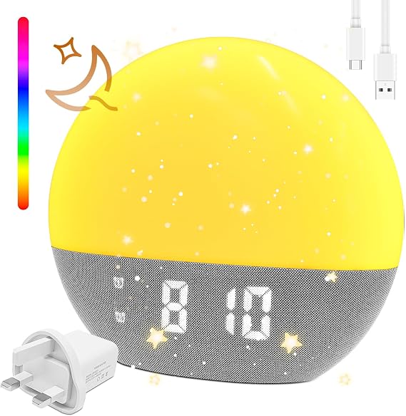 Sunrise Alarm Clock,Wake Up Light with Sunrise/Sunset Simulation Dual Alarm,Dimmable Bedside Night Lamp for Kids Adults,9 Min Snooze 10 Color Mode 24 Natural Sound FM Radio