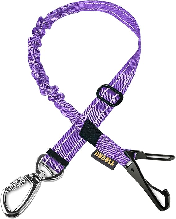 AUBELL Dog Seat Belt for Car,Updated 3-in-1 Bungee Dog Car Harness,Purple