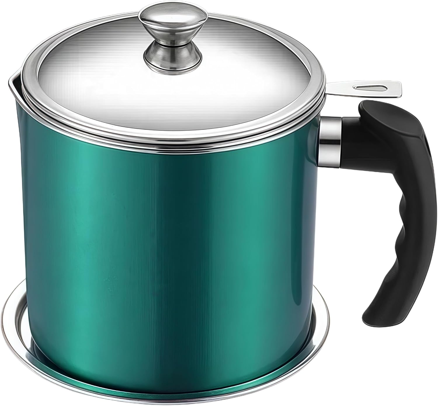Bacon Grease Container with Strainer & Lid - 44 oz Stainless Steel Oil Keeper for Kitchen, Leakproof Grease Saver with Non-Slip Handle, Fry Fat Storage Organizer for Cooking OilGrease, Green