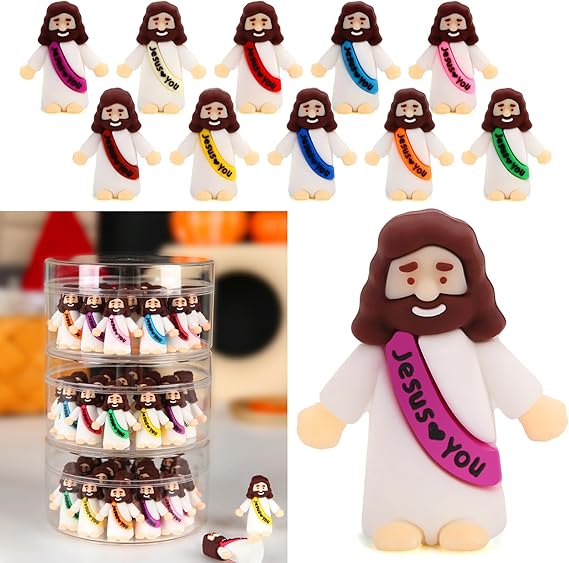 100 Pcs Little Jesus Figures, Jesus Loves You Figures, Mini Jesus in Bulk | Multicolor Tiny Baby Jesus Figures Crafts, Miniature Jesus Figurines Religious Party Favors Gifts, Easter Egg Fillers