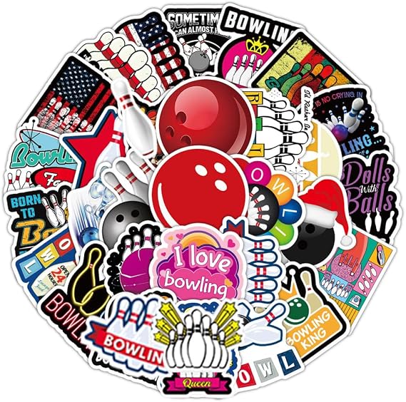 Bowling Stickers |50Pcs Bowling Waterproof Vinyl Decals | Peel and Stick waterproof sun-proof removable Reusable for Water Bottles Laptop Mobile Phone Skateboard Guitar Decoration