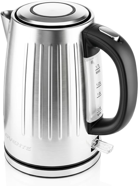 OVENTE 1.7L Stainless Steel Electric Kettle, 1750W Power, Silver KS711S | Fast Boiling Heater, BPA Free, Cordless Body Design, Auto Shut-Off, Boil-Dry Protection, Indicator Light and Removable Filter