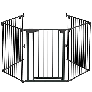 Bonnlo 134 Inches Wide Configurable Baby Gate, Fireplace Safety Fence/Guard, Adjustable 5-Panel Metal Play Yard for Toddler/Pet/Dog, Christmas Tree Fence, Includes 4 Pack of Wall Mounts, Black