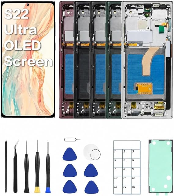for Galaxy S22 Ultra OLED Screen Replacement with Frame and Tools | OLED DisplayUS VersionFingerprint SensorFull Tool KitInstallation Guide