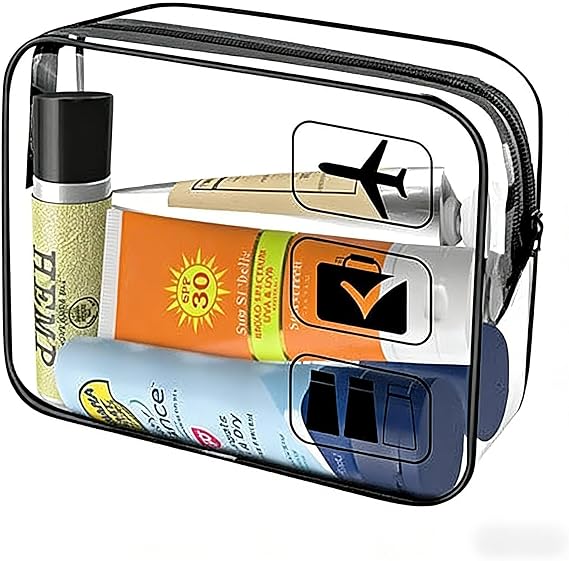Clear Toiletry Bag TSA Approved Travel Toiletry Bag with Sturdy Zippers, Transparent Waterproof PVC Makeup Bag for Airport Security, Portable Wash Bag for Men Women Travel Essentials