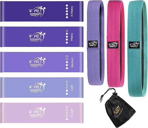 Fit Simplify Resistance Loop Exercise Bands and Fabric Resistance Hip Bands