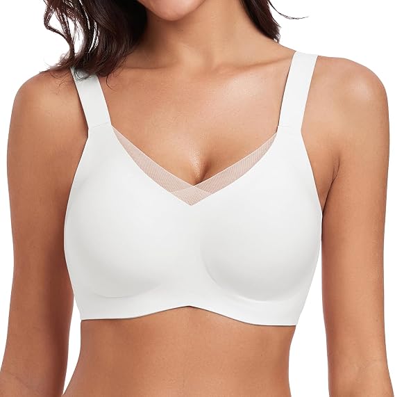 WOWENY Women's Bra Without Underwire - Padded Push Up Mesh Bralette Comfort Invisible Seamless Soft Bustier
