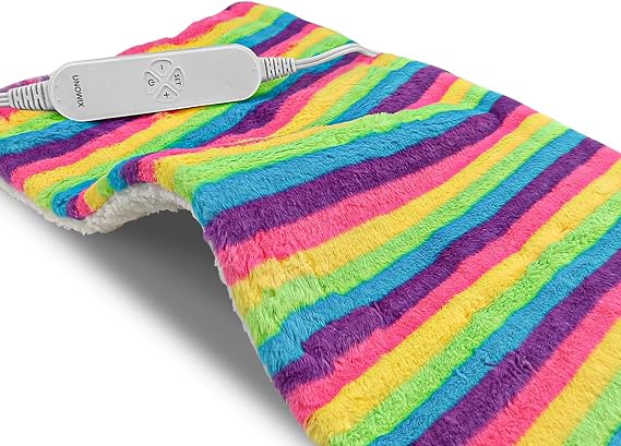 Electric Heating Pad for Back/Waist/Abdomen/Shoulder/Neck Pain and Cramps Relief - 12 Heat Levels, 8 Timers,Cute Plush Heat Pad, Machine Washable-Rainbow-Z(12" x 24")