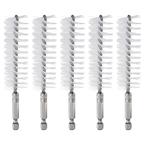 HARFINGTON 5Pcs Nylon Bore Brush 25mm Dia Cleaning Twisted Wire Brush Tube Pipe Cleaner with Handle 14 Inch Hex Shank for Tubes, Ports, Bearings