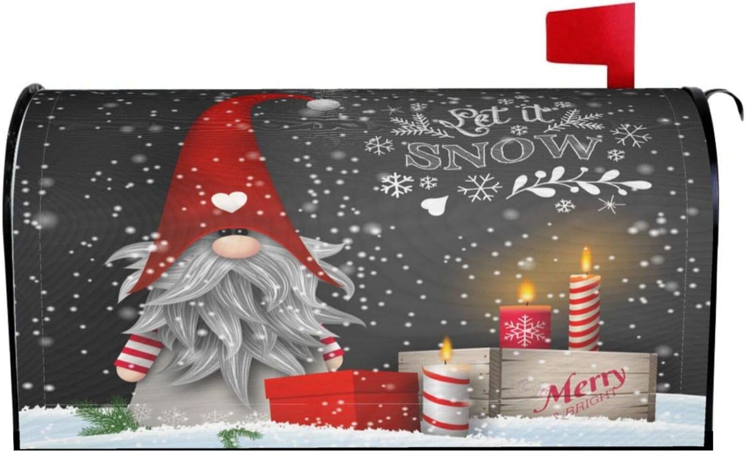 Merry Christmas Gnome Standing Snowfall Mailbox Cover Xmas Gifts Winter Snowflakes Mailbox Covers Magnetic Mail Wraps Post Garden Decorations 21x18 in
