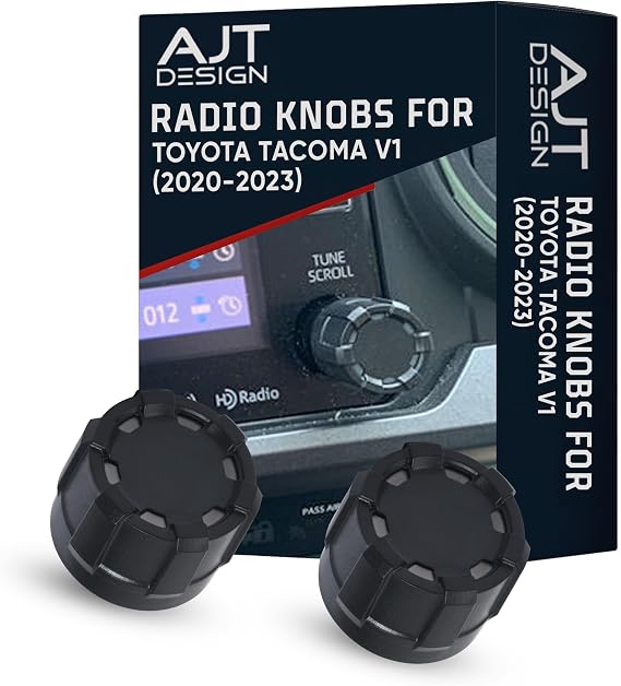 AJT Design Radio Knobs Replacement for Toyota Tacoma V1 (2020-2023) | Set of 2 Knobs | Matte Black Finish | 3rd Gen Tacoma Accessories | Durable ABS Plastic | Easy Press-On Installation | Made in USA