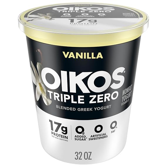 Oikos Triple Zero Greek Yogurt, Vanilla, 17g Protein, 32 oz Tub