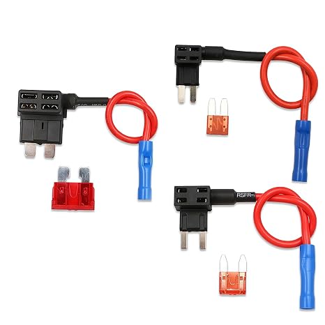 Fuse Taps Set, Medium/Small/Mini Fuses with Adapter—Adding a Circuit, Low Profile Car Fuse Splice Piggyback Fuses Holder with 12V 24V Universal 10A Wire Harness for Car Truck Boats (Black-3 Sets)