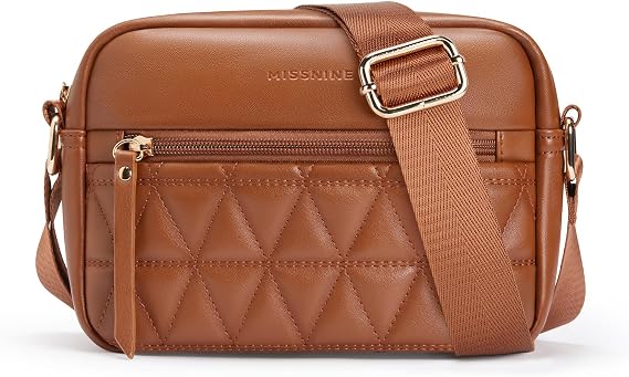 Missnine Small Crossbody Purse Women Quilted Crossbody Bags Soft Leather Shoulder Handbags with Adjustable Strap