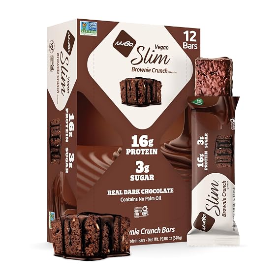 NuGo Slim, Brownie Crunch, 16g Vegan Protein Bar, Gluten Free, 12 ct