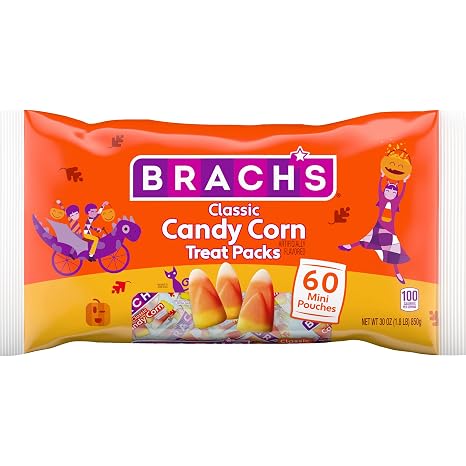 Brach's Halloween Classic Candy Corn, Trick or Treat Pouches, 30 oz, 60 Ct | Classic candy corn, individually wrapped, Halloween, trick-or-treat packs, party favors, sharing, fall