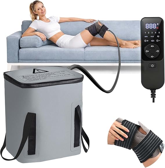 Ice Machine for Knee After Surgery - 16-Quart Large Capacity | Programmable Cold Therapy Machine with 6 Timer Modes & 5 Flow Levels Compression Wrap for Knee, Back & Ankle