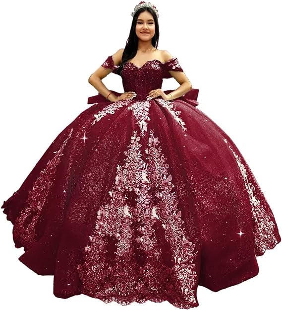 Ball Gown Off-The-Shoulder Quinceanera Dresses Puffy Sweet 15 Gowns with Appliques Crystals Pearls