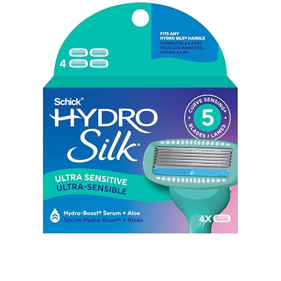 Schick Hydro Silk Sensitive 5-Blade Womens Razor Refills, 4 ct