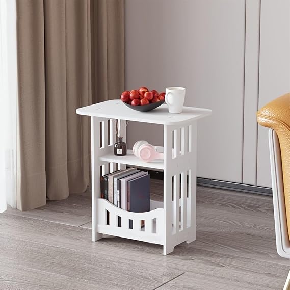 Night Stand Bedside Table Mini White Nightstand with Two Layers