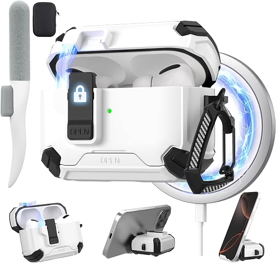for AirPods Pro 3 Case with Magnetic Lock, Magsafe Compatible, White
