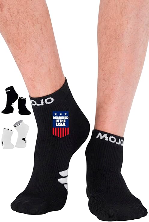 Mojo Compression Socks - Black and White Athletic Ankle Length for Medium Support (15-20mmHg) - Available in 8 Sizes for Men and Women - 1 Pair