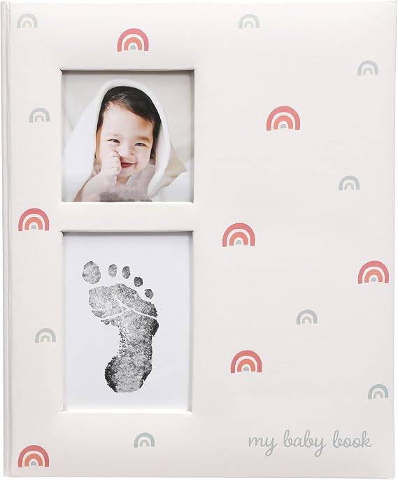 Kate & Milo Baby Memory Book, Gender-Neutral, Rainbow Print | Included Ink Pad, Handprint or Footprint, Newborn's First Year, Milestone Keepsake Journal