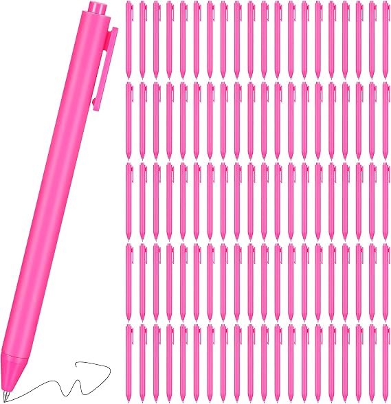 Geyoga 100 Pcs Pink Pens Black Ink Bulk Hot Pink Pens Retractable Ballpoint Gel Ink Fine Point 0.5mm Comfortable Smooth Writing Cute Stylish for Office School